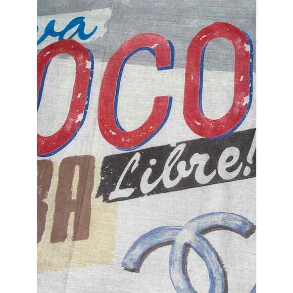 Chanel 17C Coco Cuba CC Beige Graffiti Cotton Bandana Handkerchief Scarf Wrap - Picture 2 of 11